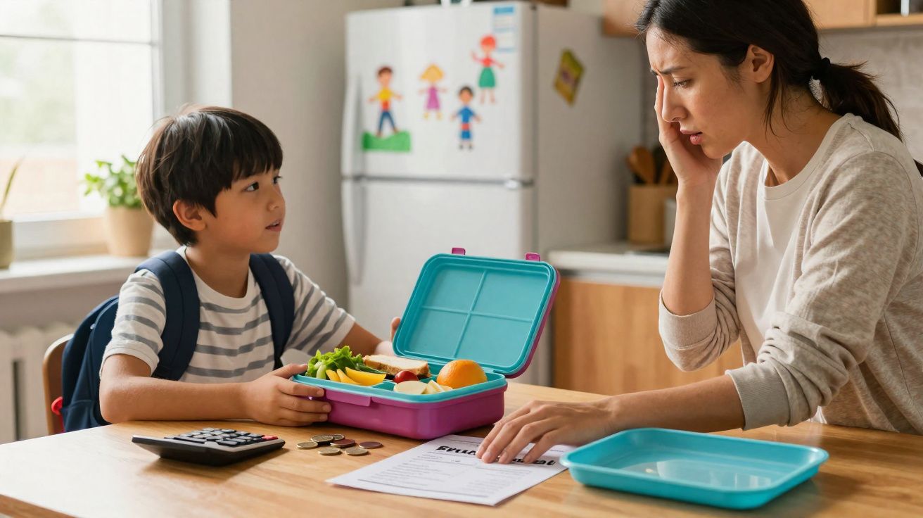 Pais indignados com escola por proibir marmitas e obrigar alunos a comer refeições caras da cantina, gerando polémica sobre controlo da saúde e pobreza.